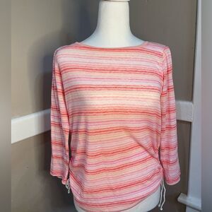 Talbots Linen Polyester Striped Spring Summer Top w side pulls XS